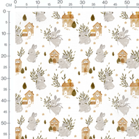 Tissu - Lapins et maisons féeriques