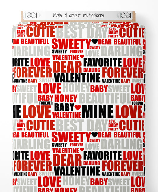 Tissu - Mots d'amour multicolores