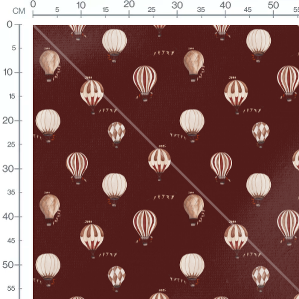 Tissu - Montgolfières sur fond marron