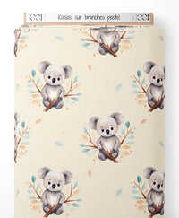 Tissu - Koalas sur branches pastel
