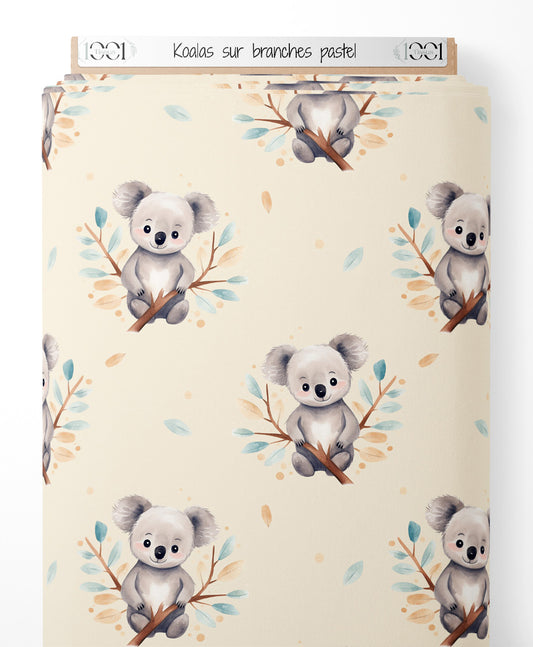 Tissu - Koalas sur branches pastel