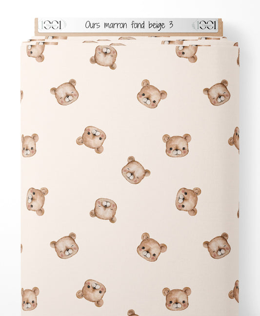 Tissu - Ours marron sur fond beige 3