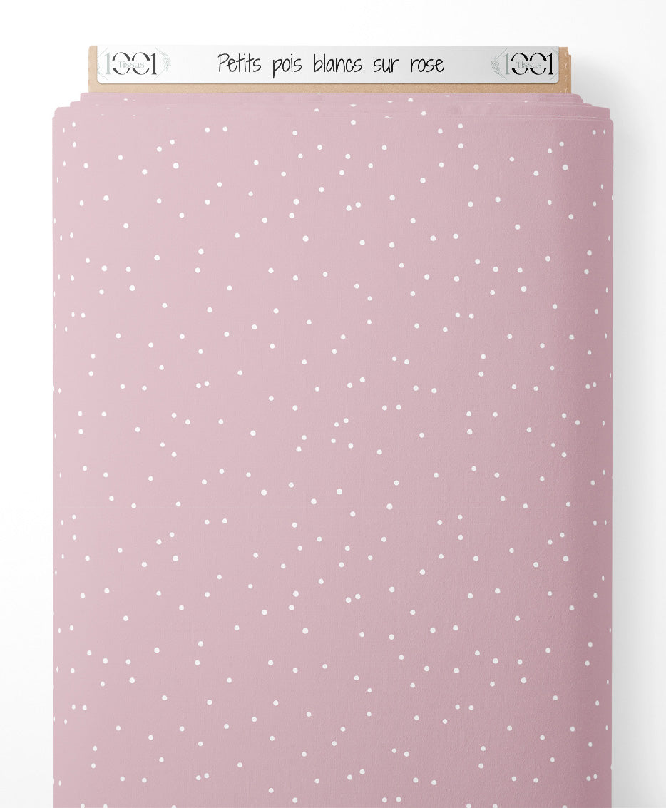 Tissu - Petits pois blancs sur rose