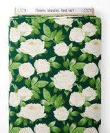 Tissu - Pivoines blanches sur fond vert