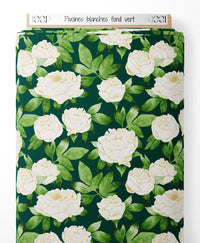 Tissu - Pivoines blanches sur fond vert