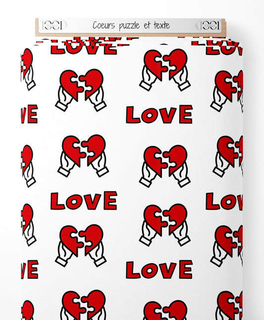 Tissu - Cœurs puzzle et texte
