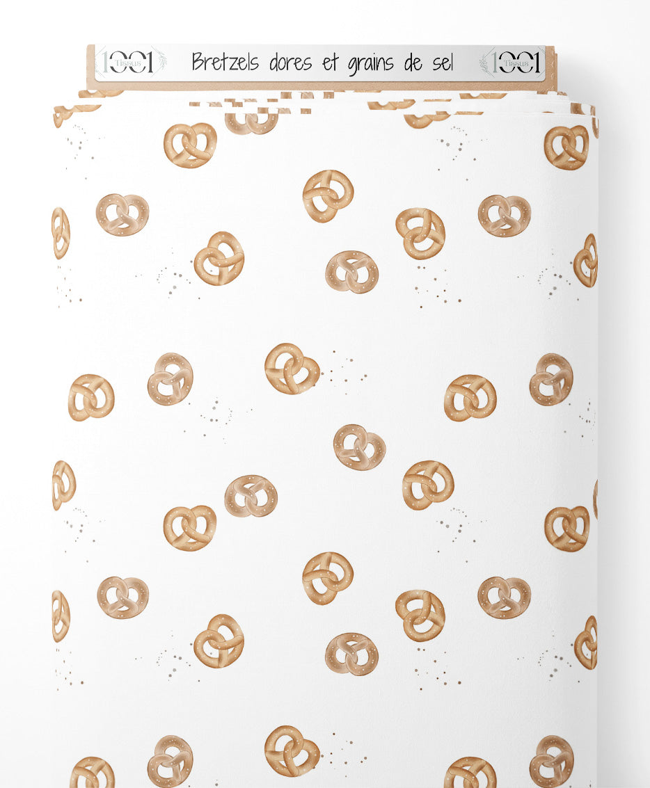 Tissu - Bretzels dorés et grains de sel
