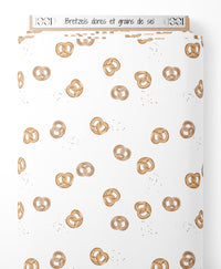 Tissu - Bretzels dorés et grains de sel