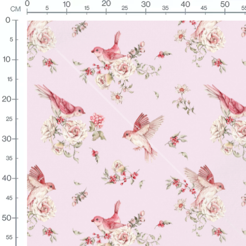 Tissu - Oiseaux roses sur fond clair