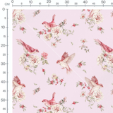 Tissu - Oiseaux roses sur fond clair