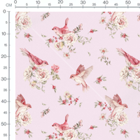 Tissu - Oiseaux roses sur fond clair