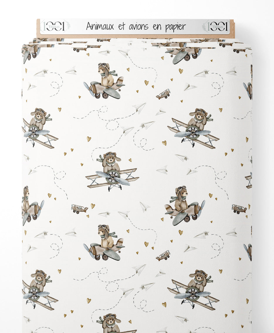 Tissu - Animaux et avions en papier