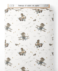 Tissu - Animaux et avions en papier