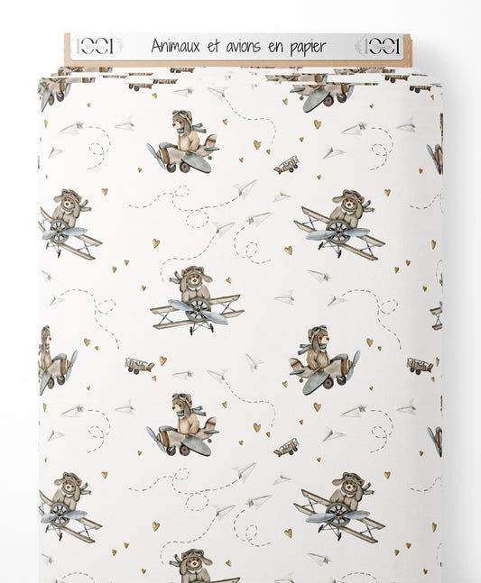 Tissu - Animaux et avions en papier
