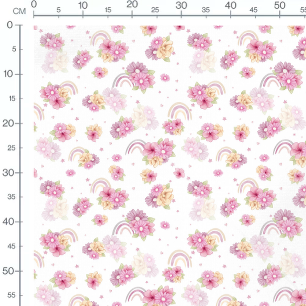 Tissu - Fleurs et arcs-en-ciel pastel