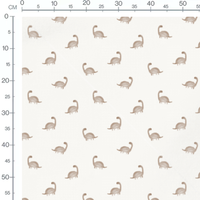 Tissu - Dinosaures marron sur blanc