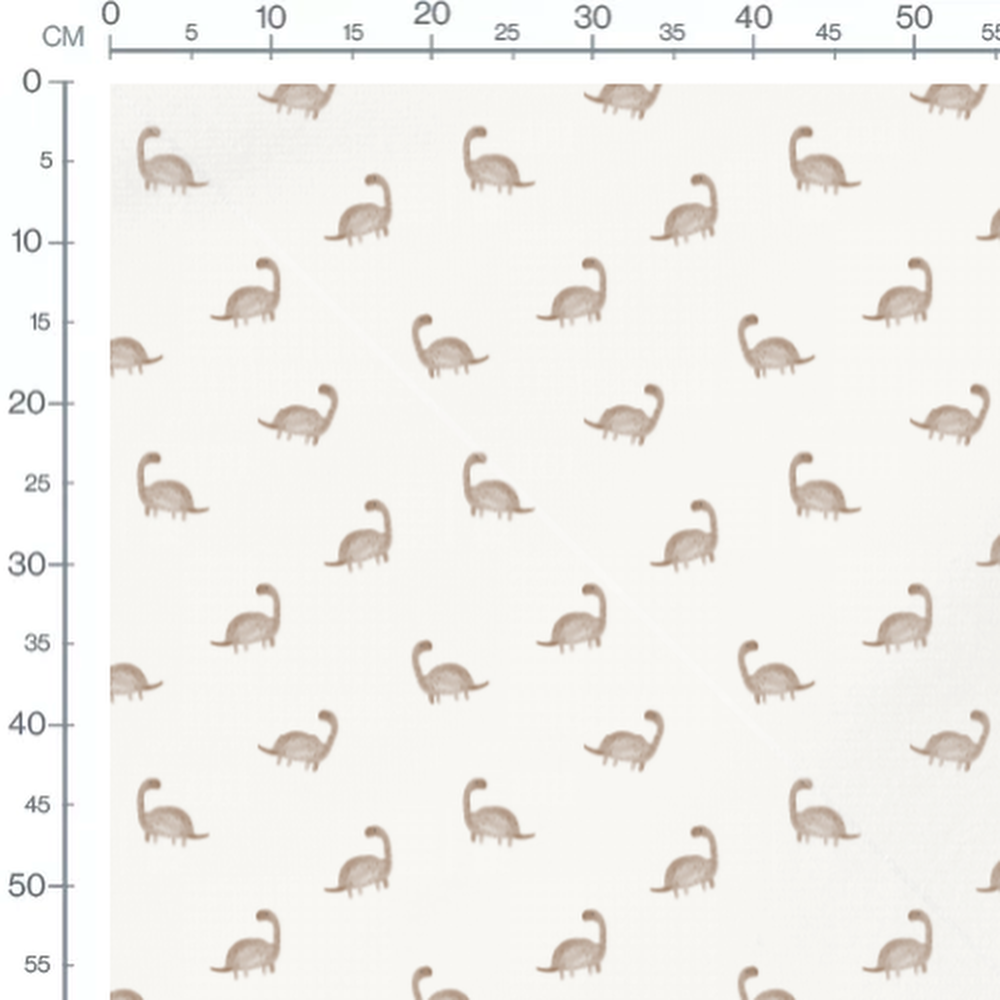Tissu - Dinosaures marron sur blanc