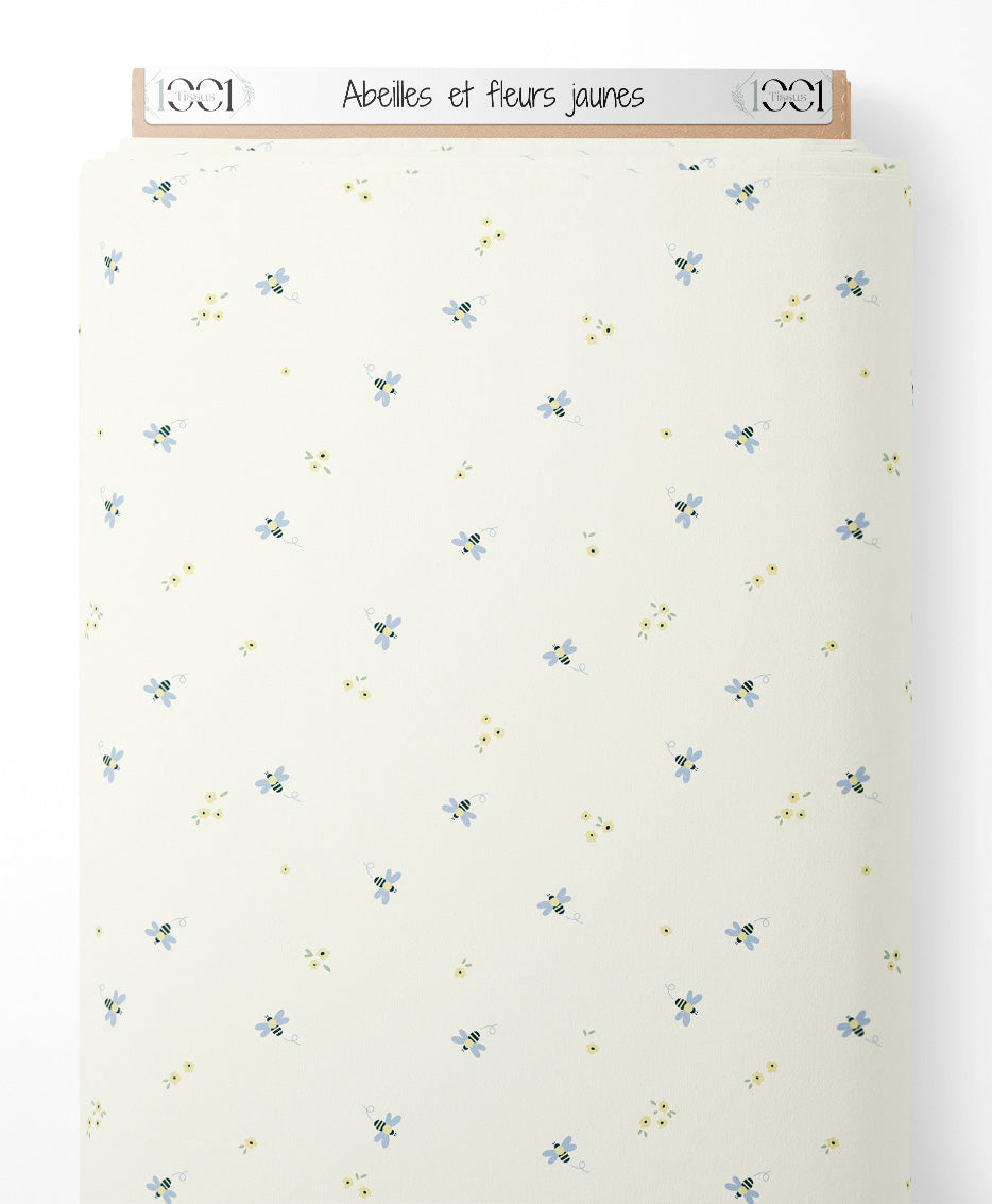 Tissu - Abeilles et fleurs jaunes