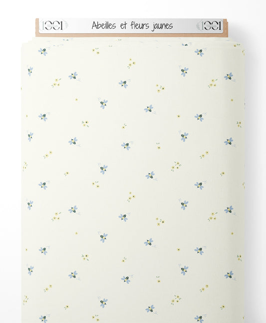 Tissu - Abeilles et fleurs jaunes