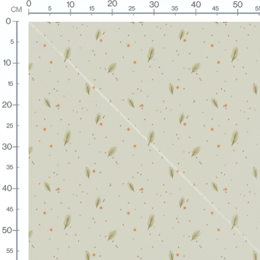 Tissu - Feuilles vertes sur fond beige