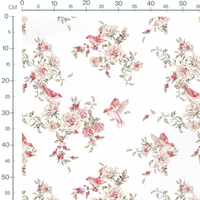 Tissu - Oiseaux roses et fleurs roses
