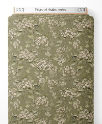 Tissu - Fleurs et feuilles vertes