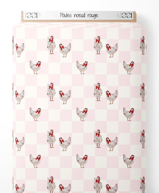 Tissu - Poules nœud rouge