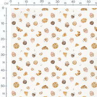 Tissu - Pâtisseries variées sur fond blanc