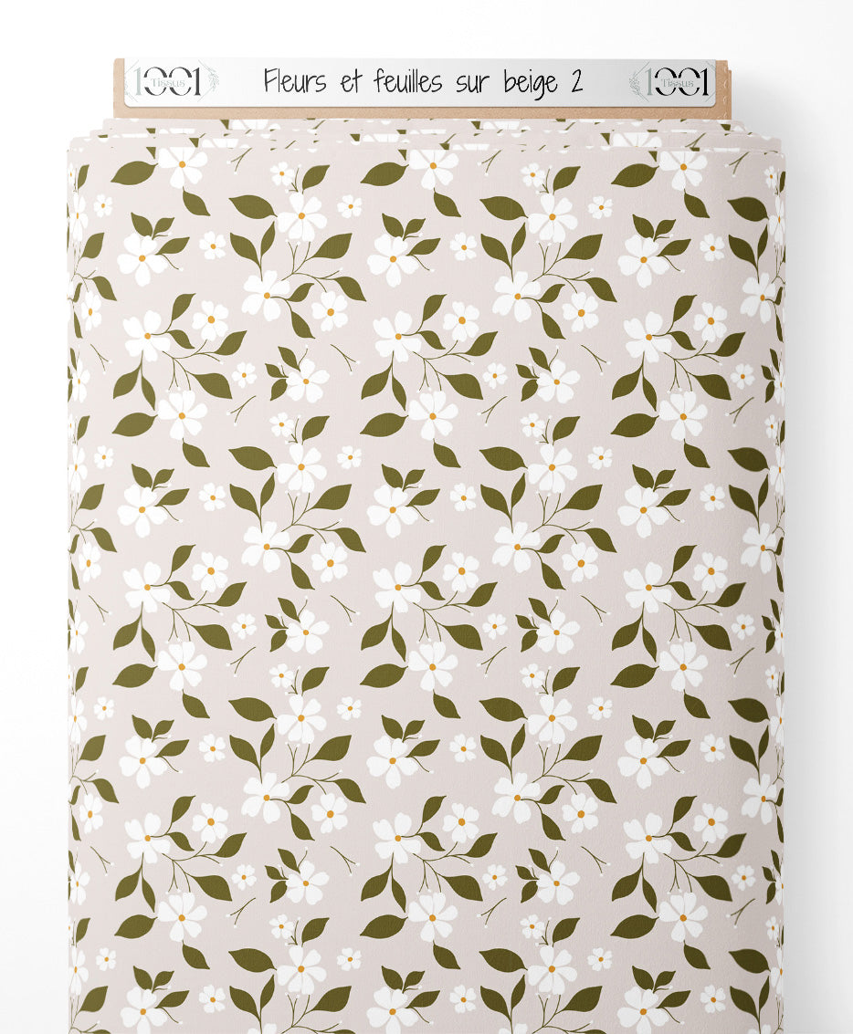 Tissu - Fleurs et feuilles sur beige 2