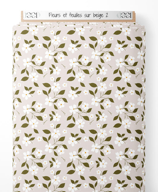 Tissu - Fleurs et feuilles sur beige 2