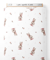 Tissu - Lapins aquarelle et points