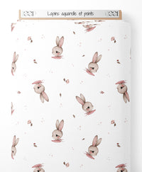 Tissu - Lapins aquarelle et points