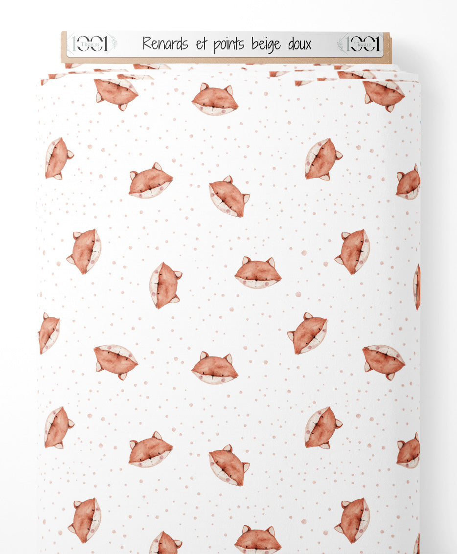 Tissu - Renards et points beige doux
