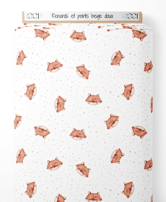Tissu - Renards et points beige doux