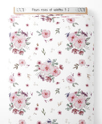 Tissu - Fleurs roses et violettes 3 2