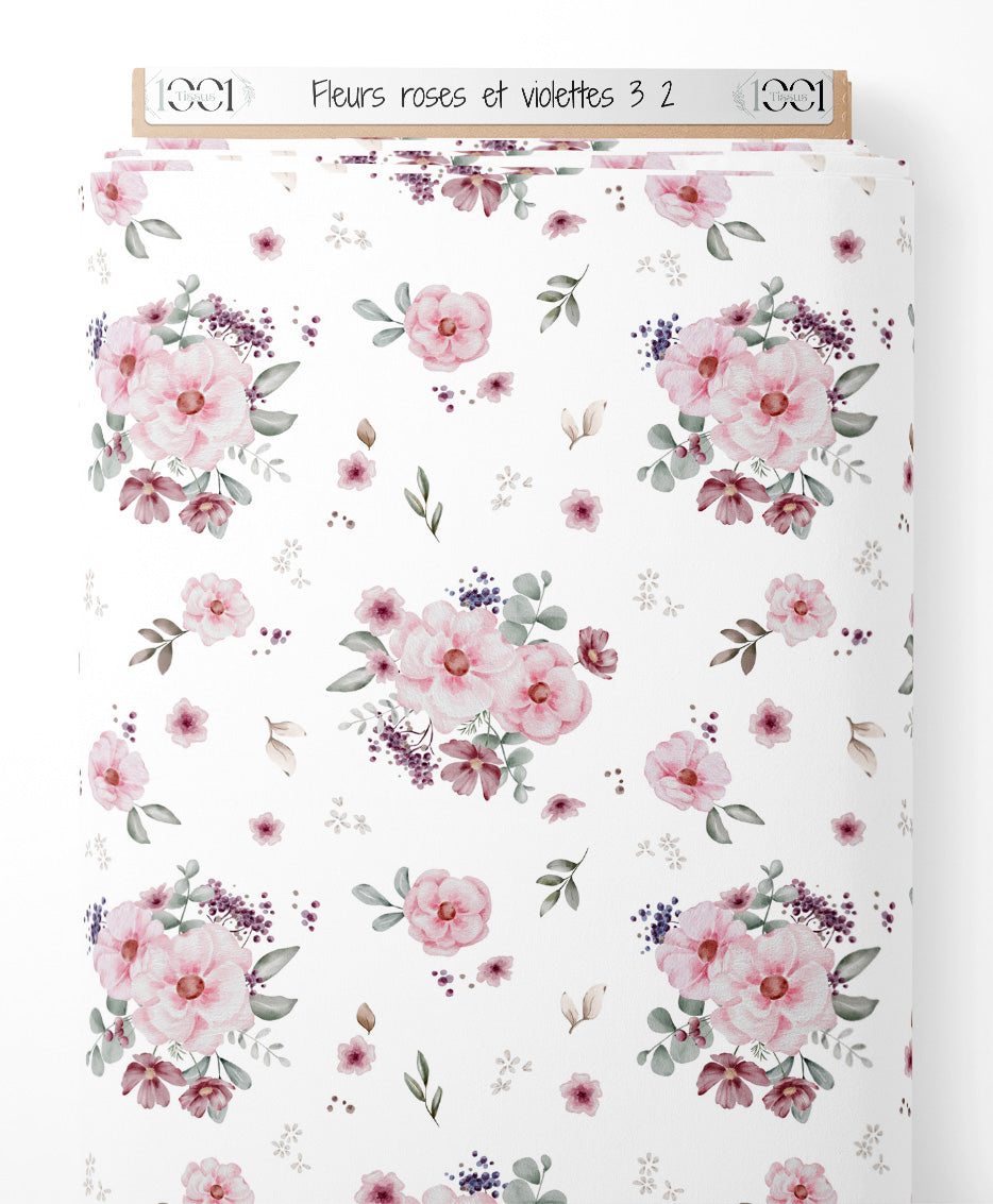 Tissu - Fleurs roses et violettes 3 2