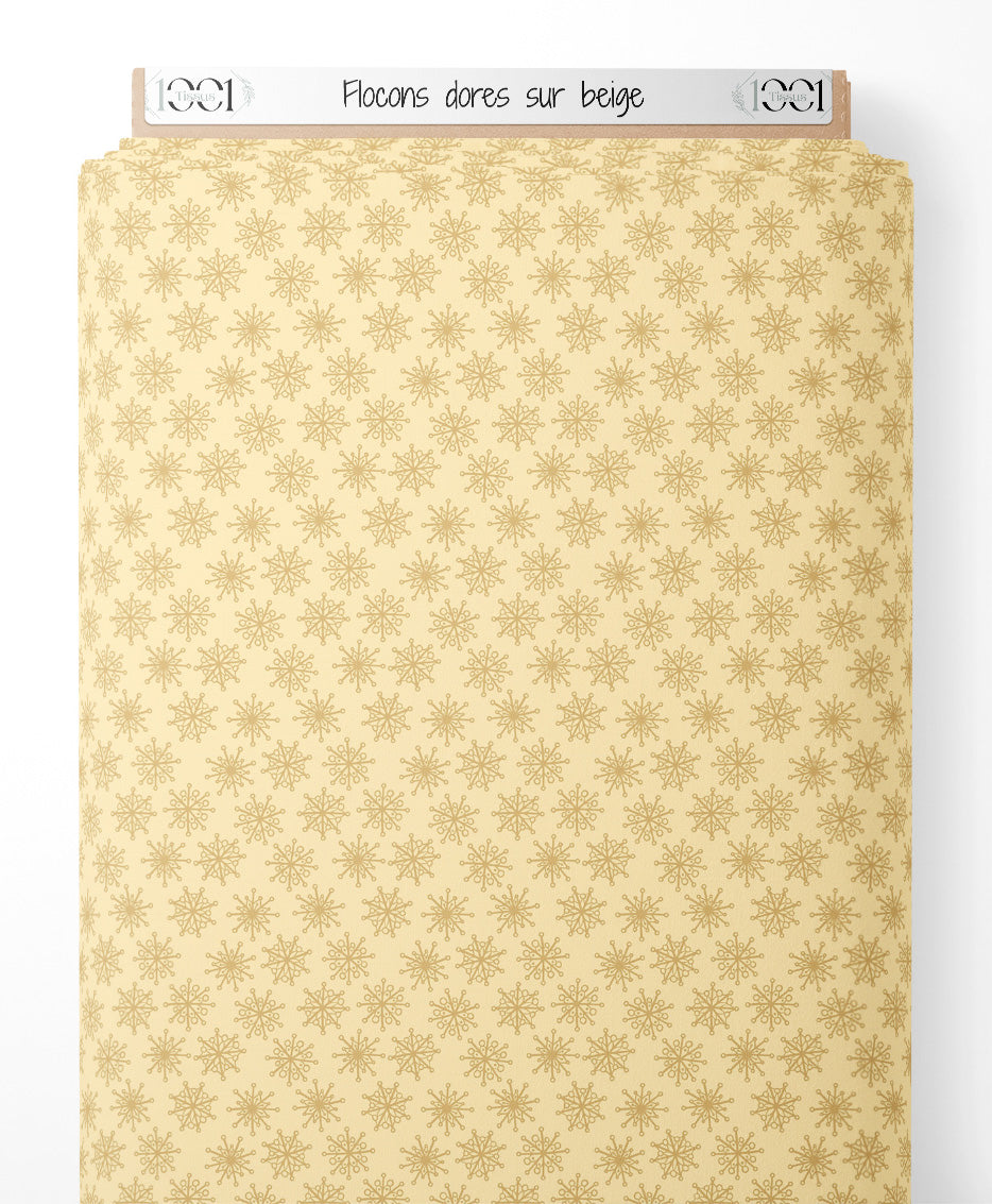Tissu - Flocons dorés sur beige