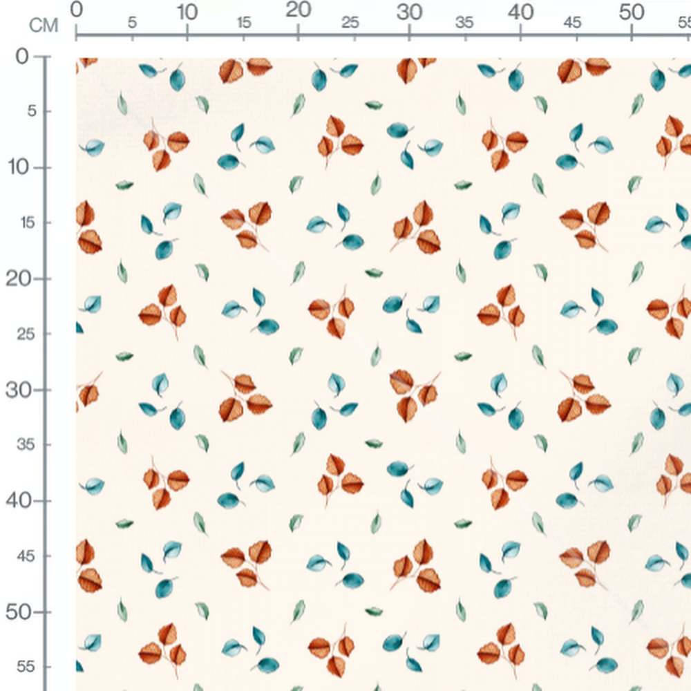 Tissu - Feuilles orange et bleues