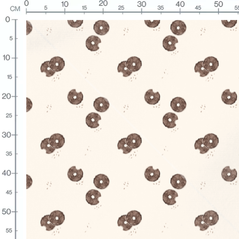 Tissu - Donuts chocolat fond crème