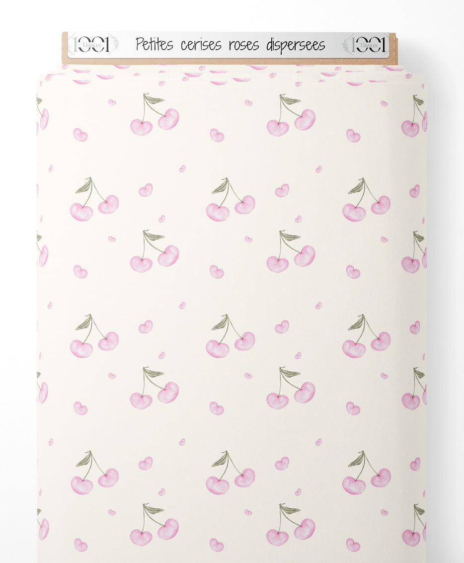 Tissu - Petites cerises roses dispersées