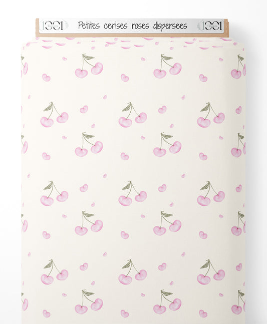 Tissu - Petites cerises roses dispersées