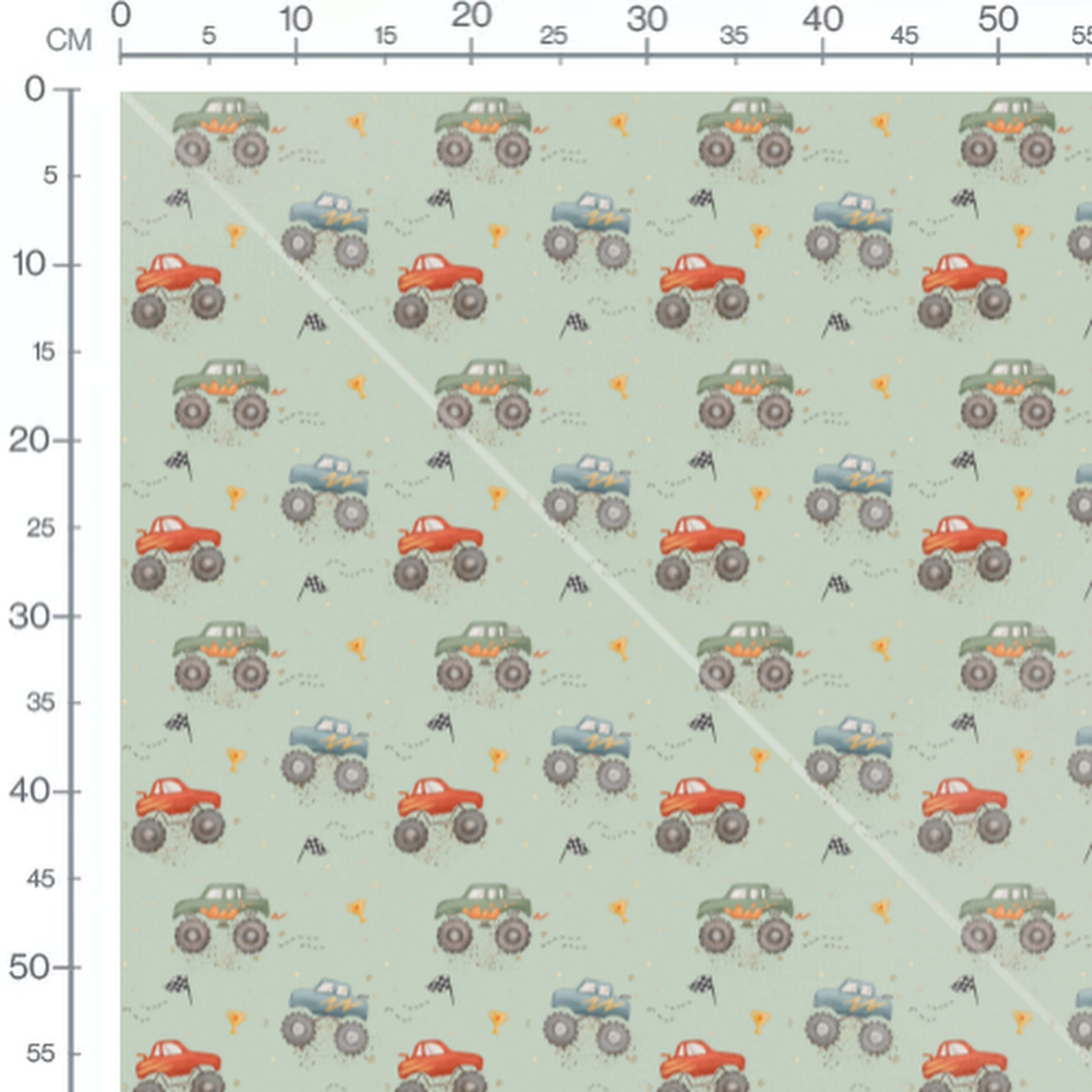 Tissu - Camions colorés et trophées