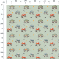 Tissu - Camions colorés et trophées