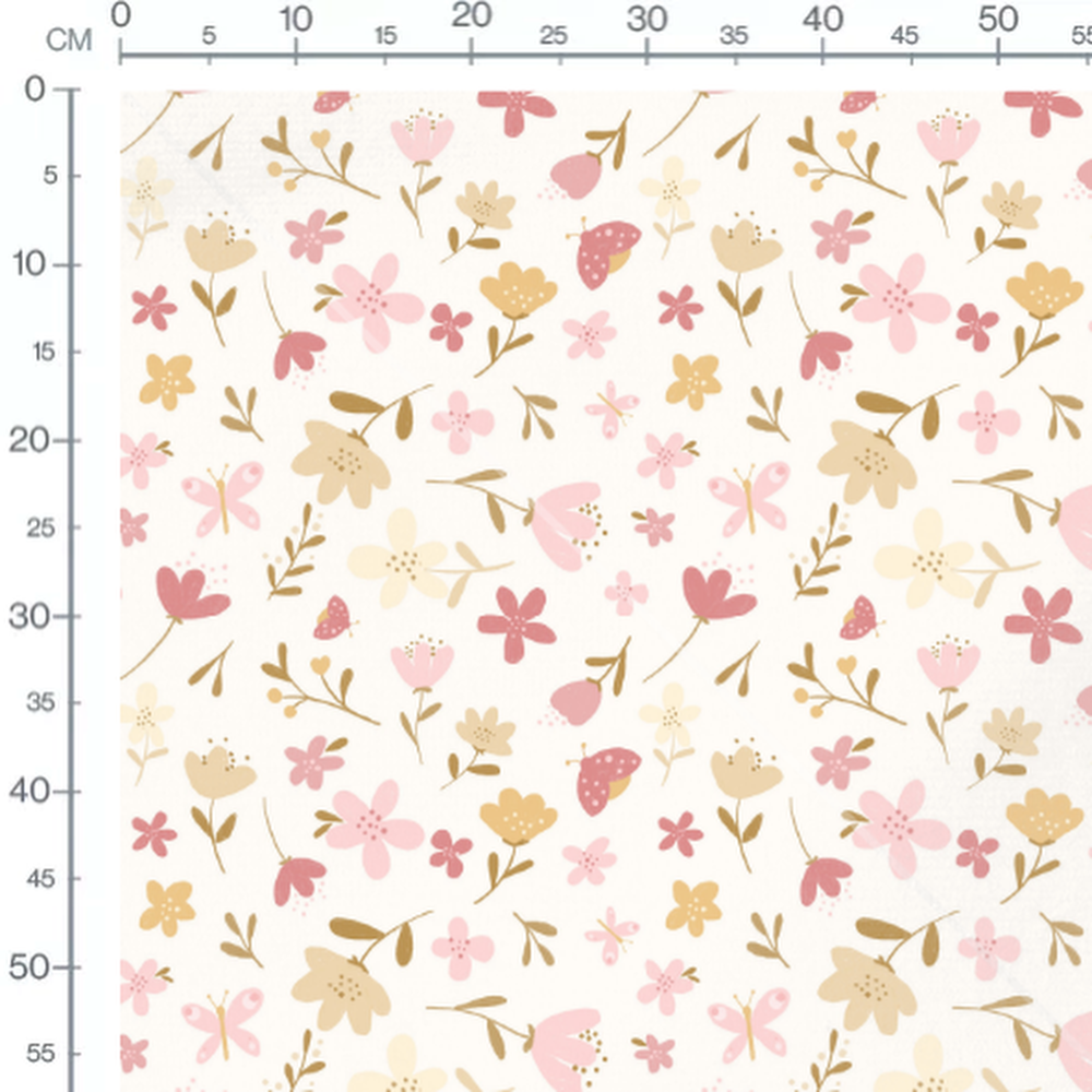 Tissu - Fleurs pastel et insectes ludiques