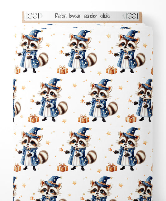Tissu - Raton laveur sorcier étoilé