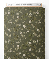 Tissu - Feuilles et fleurs blanches
