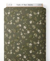 Tissu - Feuilles et fleurs blanches