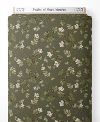 Tissu - Feuilles et fleurs blanches