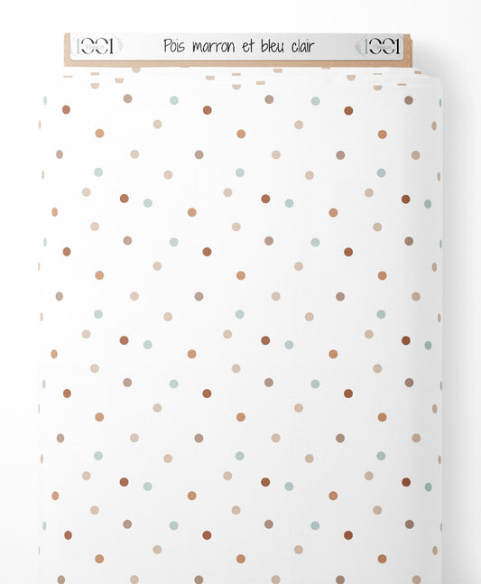 Tissu - Pois marron et bleu clair