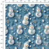 Tissu - bonhommes de neige flocons bleus 3D